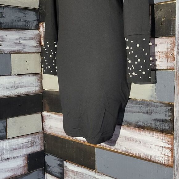 Black Bodycon Keyhole Pearl Accent Chocker Dress Size S - Picture 5 of 13